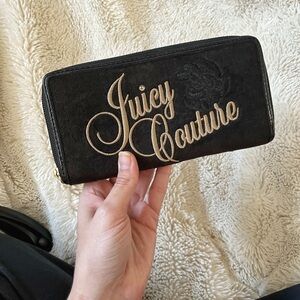 Juicy Couture Velour Zipper Wallet Clutch | Black/Brown, Beige, Gold | Y2K, 2000